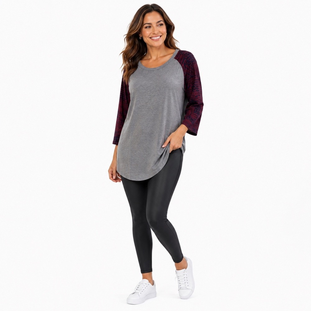LuLaRoe Grey and‎ Burgundy Randy Raglan Baseball Tee